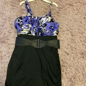 Bebe black dress with purple flowers!